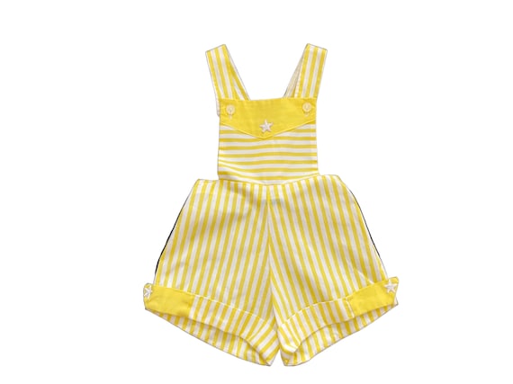 Size 1 NOS Thomas Yellow Stripe Cotton Sunsuit Ro… - image 1