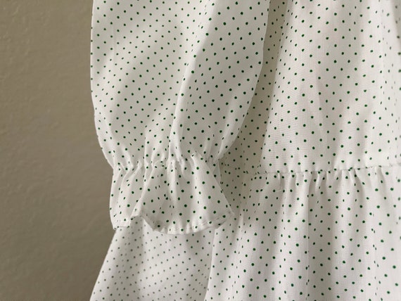 Size 2 70s Smocked Polly Flinders White Green Dot… - image 3