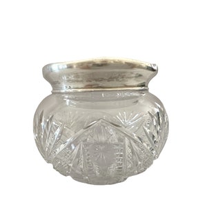 Antique 3&quot; Tall R W & Sons Sterling Silver Cut Glass Powder Vanity Dresser Jar 1482093945