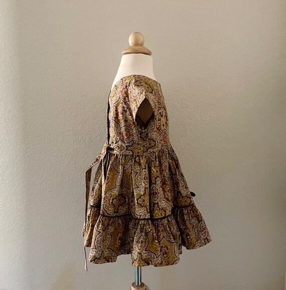 Size 3 60s Brown Print Cotton Toddler Dress w/ Ti… - image 4