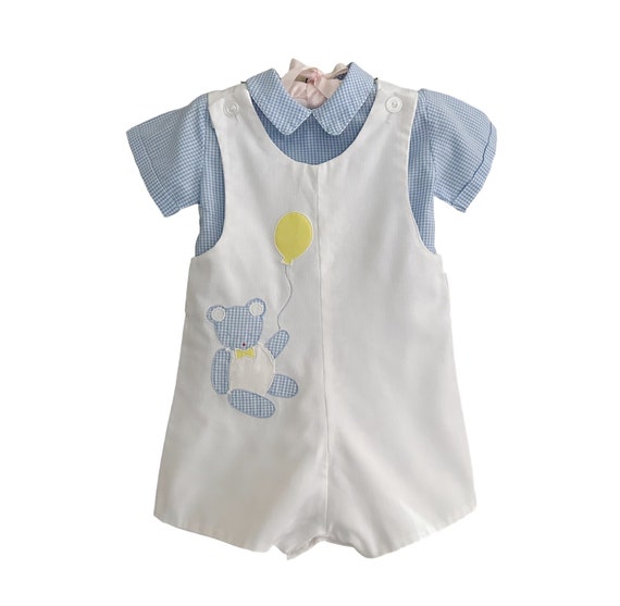 Size 18 Months White & Blue Applique Boys Romper … - image 1