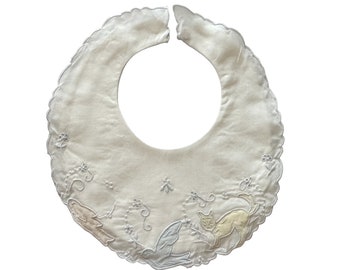 White Cotton Appliqued & Embroidered Baby Bib 1404136504