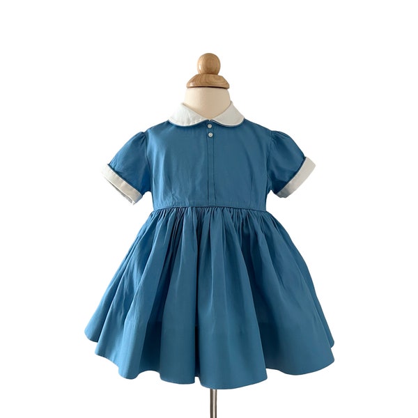 Size 2 Polly Flinders Blue Baby Toddler Dress w/ White Collar Cuffs Tulle Underskirt 1433395586