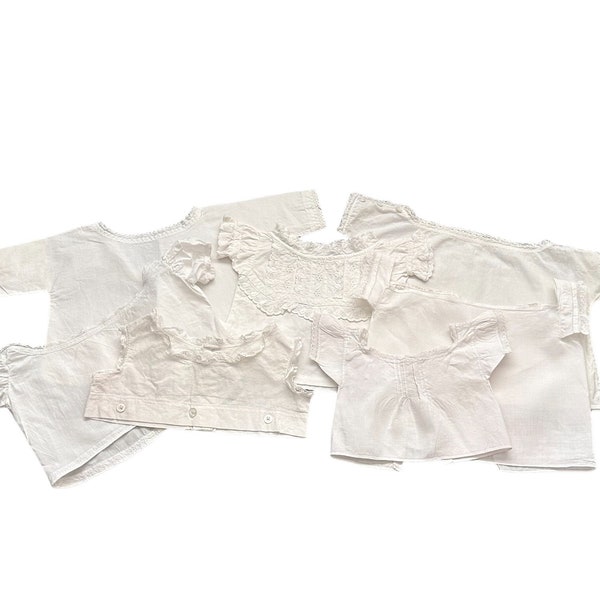 Antique 7 Fine White Linen/Cotton Hand Sewn DOLL / Infant Baby Shirts 1717205829