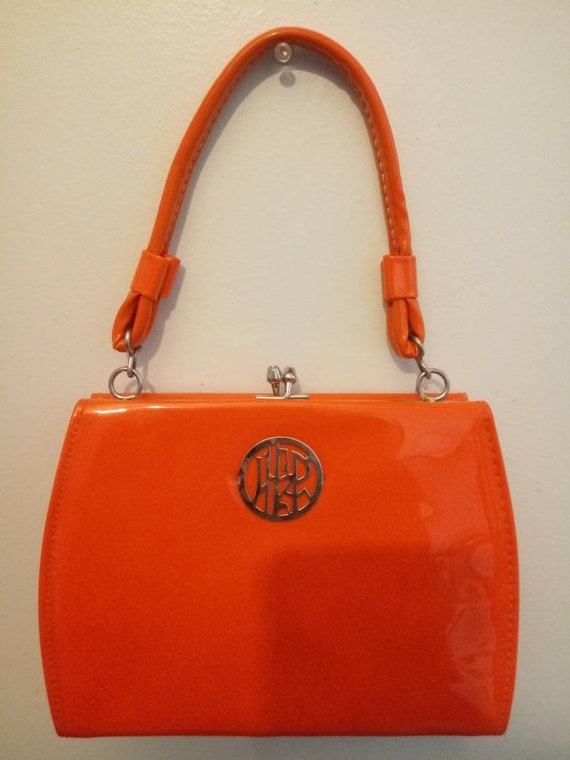 Mid Century, Vintage, 1960s, Orange, Patent Leathe