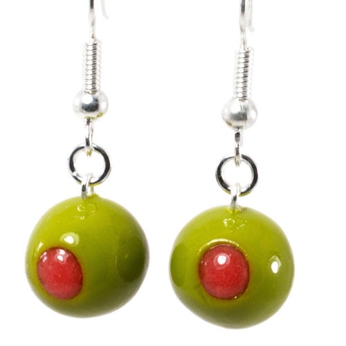 MARTINI OLIVE Earrings Green Olives Skewer Cute and Quirky Etsy