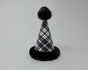 Mini Black and White Plaid Birthday Hat, Bunny Hat, Rabbit Hat, Hedgehog Party Hat, Chicken Party Hat, Ferret Party Hat, Guinea Pig Hat