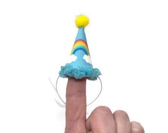 Mini Aquq Blue Rainbow Party Hat, Hedgehog Party Hat, Chicken Party Hat, Ferret Party Hat, Rainbow, Rainbow Hat, Pride Hat