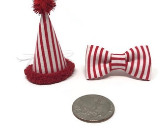 Mini Birthday Set, Red and White Stripe Birthday Set, Party Hat, Birthday Hat, Hedgehog Birthday Hat, Chicken Party Hat, Ferret Party Hat