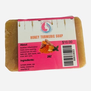 Barra de jabón de miel y cúrcuma, barra de jabón para cuerpo y rostro, aclarador de la piel.