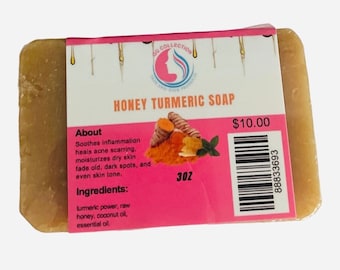 Barra de sabonete de mel e cúrcuma: clareamento da pele, cicatrizes de acne (85g)