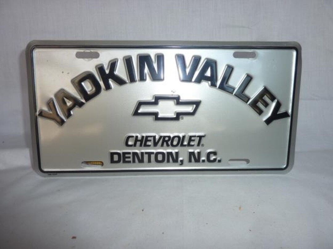Vintage Chevrolet Dealer License Plate Yadkin Valley, Denton, North