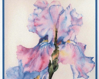 Iris Watercolor Six-Pack All-Occasion Notecards.  Inside Card is Blank.  Original Iris Professionally Printed.