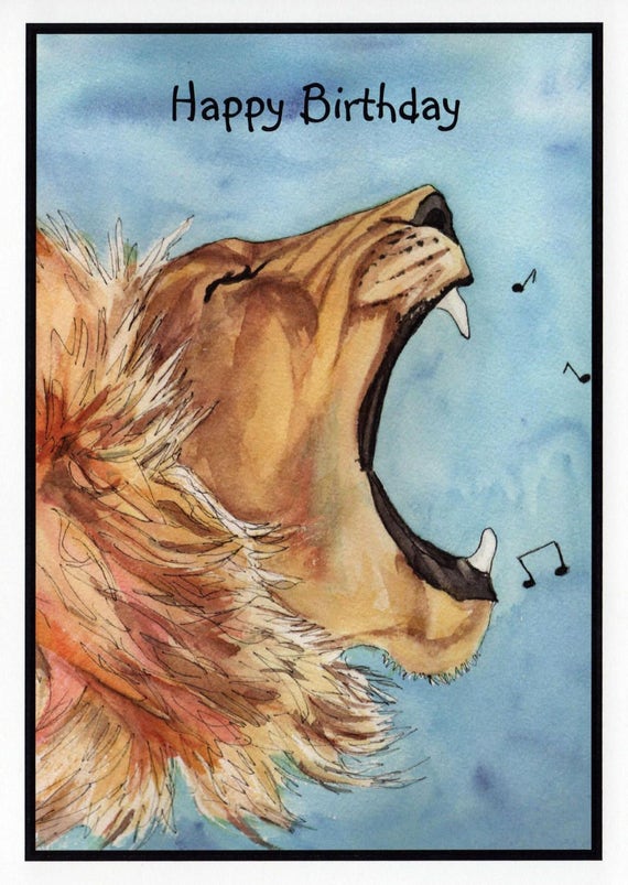 birthday-lion-card-roaring-lion-birthday-card-watercolor-etsy