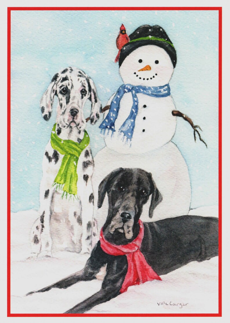 Le Bonhomme De Neige Et Le Petit Chien Carte de chien et de bonhomme de neige de Noël grand de | Etsy