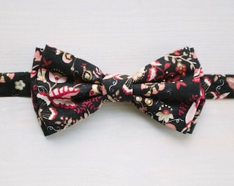Black floral bow tie | Liberty | Flower red beige | Gift for him | Floral bowtie | Black floral bow tie | Boho bow tie | Anniversary gift