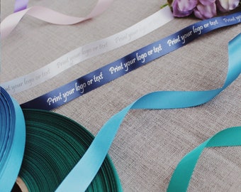 Personalized 15mm Satin Ribbon | Silver Print Logo or text, Wedding Favors