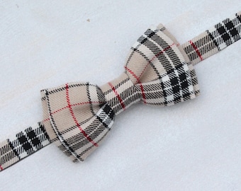 Beige Plaid Pre-Tied Bow Tie – Men's and kids Checkered Bowtie