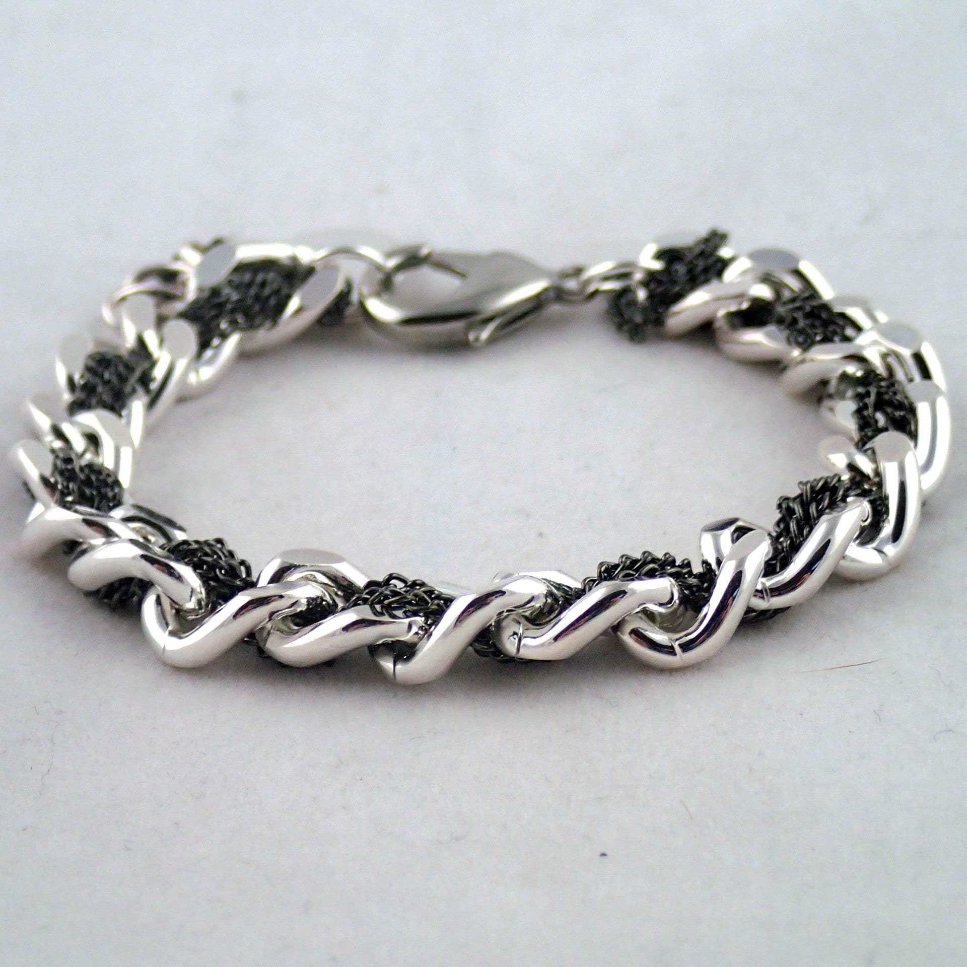Through 'n Through Chain Bracelet in silver and gunmetal | Etsy