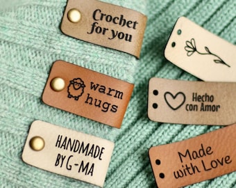Crochet Tags for Handmade Items - Knit Faux Leather Labels with Custom Logo