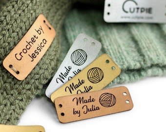 Aangepaste kleine metalen tags van imitatieleer voor handgemaakte, gehaakte en gebreide labels