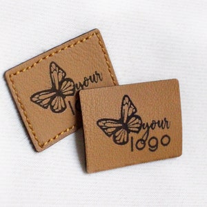 Faux leather labels and tags with custom logo - size 1x0.75" - sewing labels for accessories, bags, labels for rugs and quilts