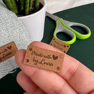 Custom tags - Small Faux leather labels and tags with personalized logo - size 1x0.5" - sewing labels for accessories