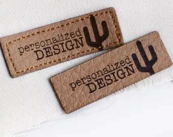 Etiketten aus Kunstleder mit benutzerdefiniertem Logo - Größe 1,5 x 1,5 cm - beschrifteter Text oder Name