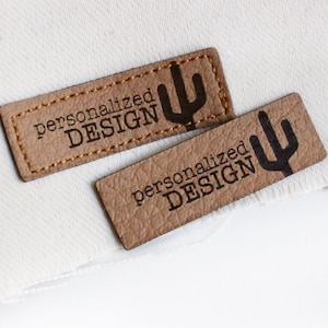Faux leather labels with custom logo - size 1.5x0.5&quot; - custom text or name