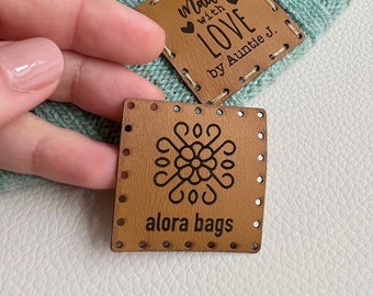 Custom Logo Faux Leather Labels - 1.5" Square Tags for Handmade Items