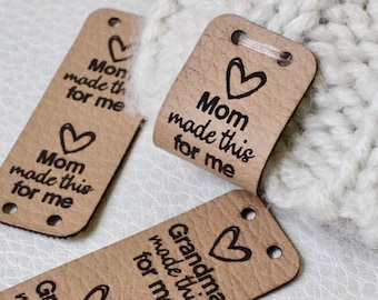 FAST SHIPPING Mother's Day gift - Made with love faux leather labels for handmade items, gift for knitter mom, gift for grandma