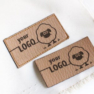 Faux leather tags with custom logo - size 2x1&quot; - custom text or name, sewing labels for accessories bags, labels for rugs and quilts