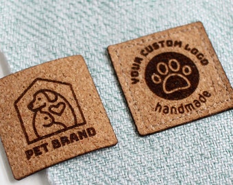 Cork fabric tags with custom logo for handmade items, size 1.2" Personalize with your custom logo or text - Labels for Quilts and Accesories