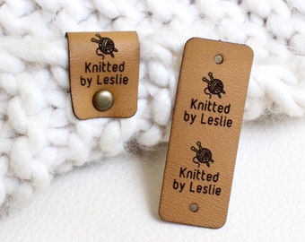 Custom Faux Leather tags for Knitting, Crochet and Crafts - Rivets included