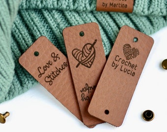 Custom Crochet & Knit Faux Leather Tags with Rivets - Small
