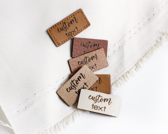 Tiny Small Faux leather labels and tags with custom logo - size 1x0.5" - sewing labels for accessories, bags, labels for rugs and quilts