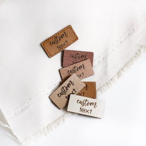 Tiny Small Faux leather labels and tags with custom logo - size 1x0.5" - sewing labels for accessories, bags, labels for rugs and quilts