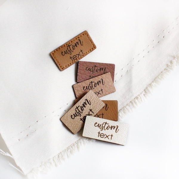 Tiny Small Faux leather labels and tags with custom logo - size 1x0.5" - sewing labels for accessories, bags, labels for rugs and quilts