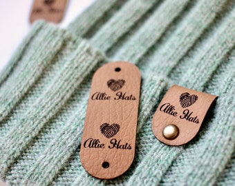 Small Personalized tags for beanies, with custom name or logo, easy to attach to knitted items