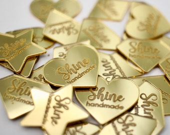 Custom product tags - ultra thin gold mirrored acrylic, tumbler tags, product branding, resin items and other handmade projects.