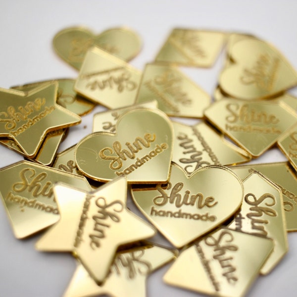 Custom product tags - ultra thin gold mirrored acrylic, tumbler tags, product branding, resin items and other handmade projects.
