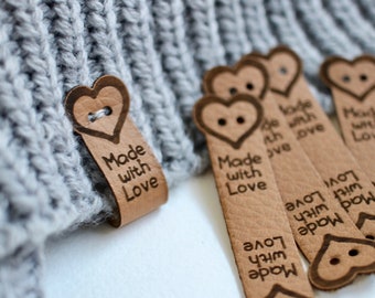 Made with love labels for knits and crochet - size 2.5x0.6" - Set of 10