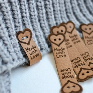 Made with love labels for knits and crochet - size 2.5x0.6" - Set of 10