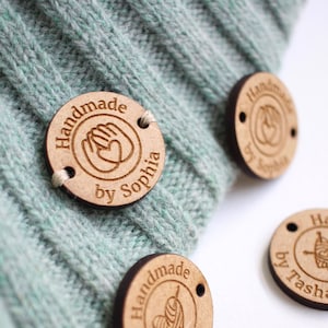 Custom wooden buttons, &quot;Handmade by&quot; buttons - size 1x1&quot;