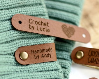 Tags for knitted items with custom name or text - Small - Brown Faux Leather