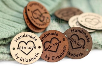 Small custom tags for amigurumis or handmade products, 1 inch size, washable faux leather