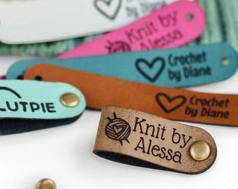 Etichette In Pelle Personalizzate Per Handmade - Con Rivetti - 2.5x0.8 Pollici - Per Maglia E Uncinetto