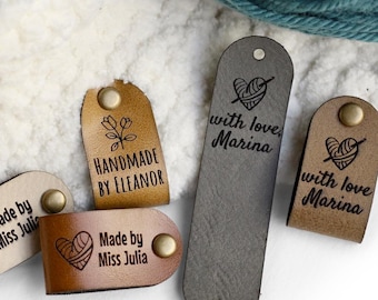 Tags for Beanies, Blankets and Handmade items - Custom name - Rivets Included (2.85x0.75in)