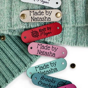 Custom Faux Leather Made by Tags for Knits and Crochet (1.9x0.55&quot;) - With Rivets