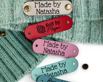 Couro sintético personalizado feito pela Tags para malhas e crochê (4,8 x 1,4 cm) - com rebites